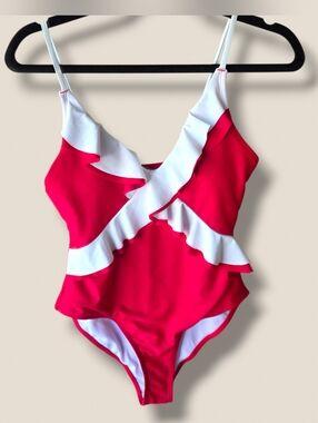 Ruffled Red & White One-Piece Swimsuit